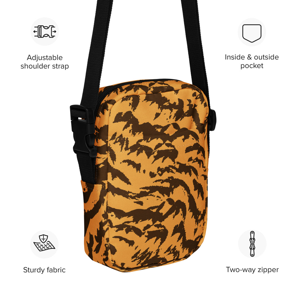 Girls Orange Tiger Stripe Crossbody Bag – Water Resistant Mini Purse With Adjustable Strap & Pockets