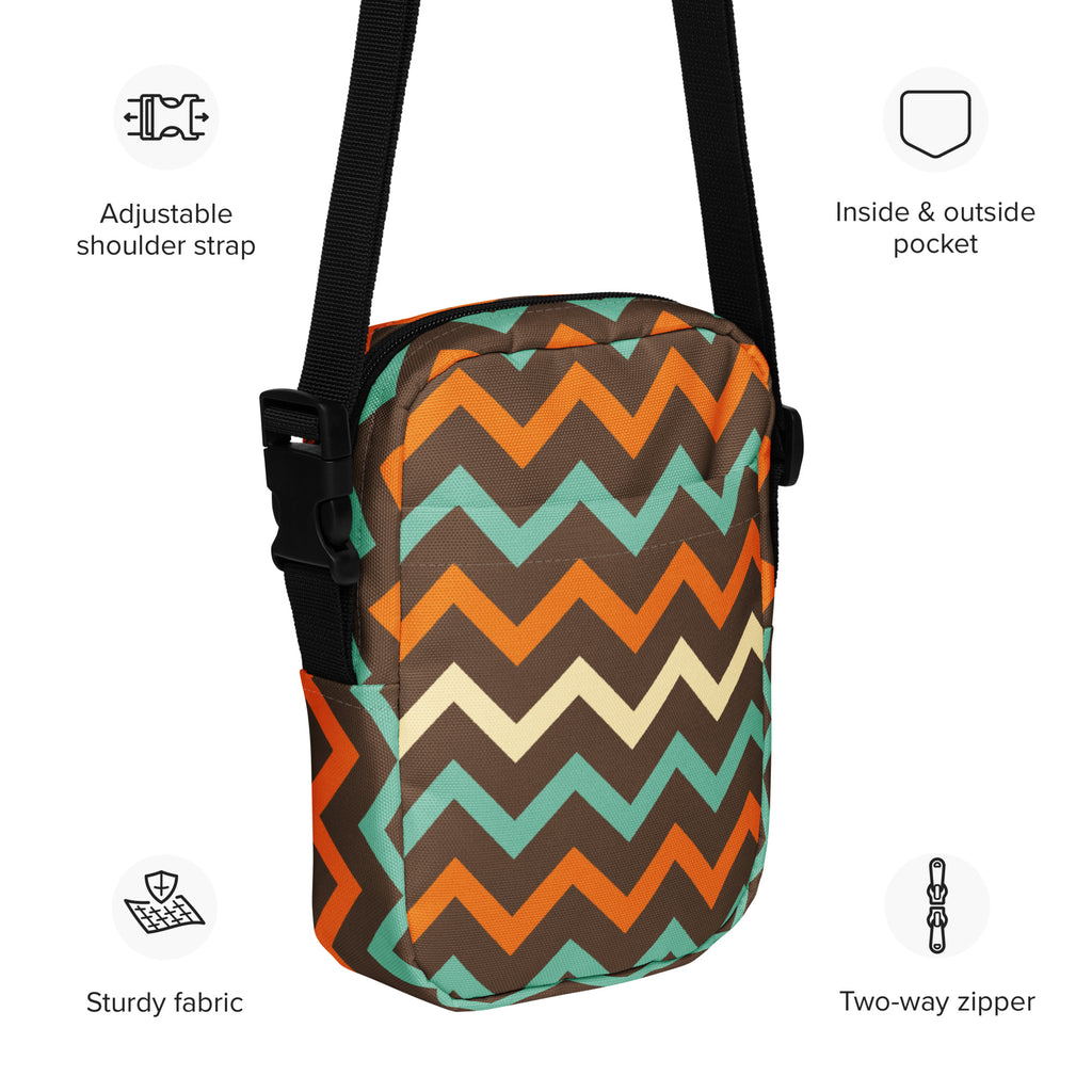 Retro Chevron Crossbody Bag – Water Resistant Mini Purse With Adjustable Strap & Pockets