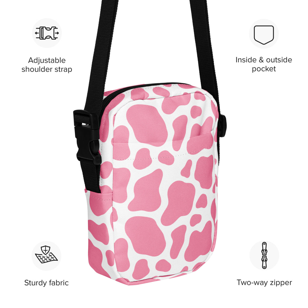 Pink Cow Print Crossbody Bag – Water Resistant Mini Purse With Adjustable Strap & Pockets