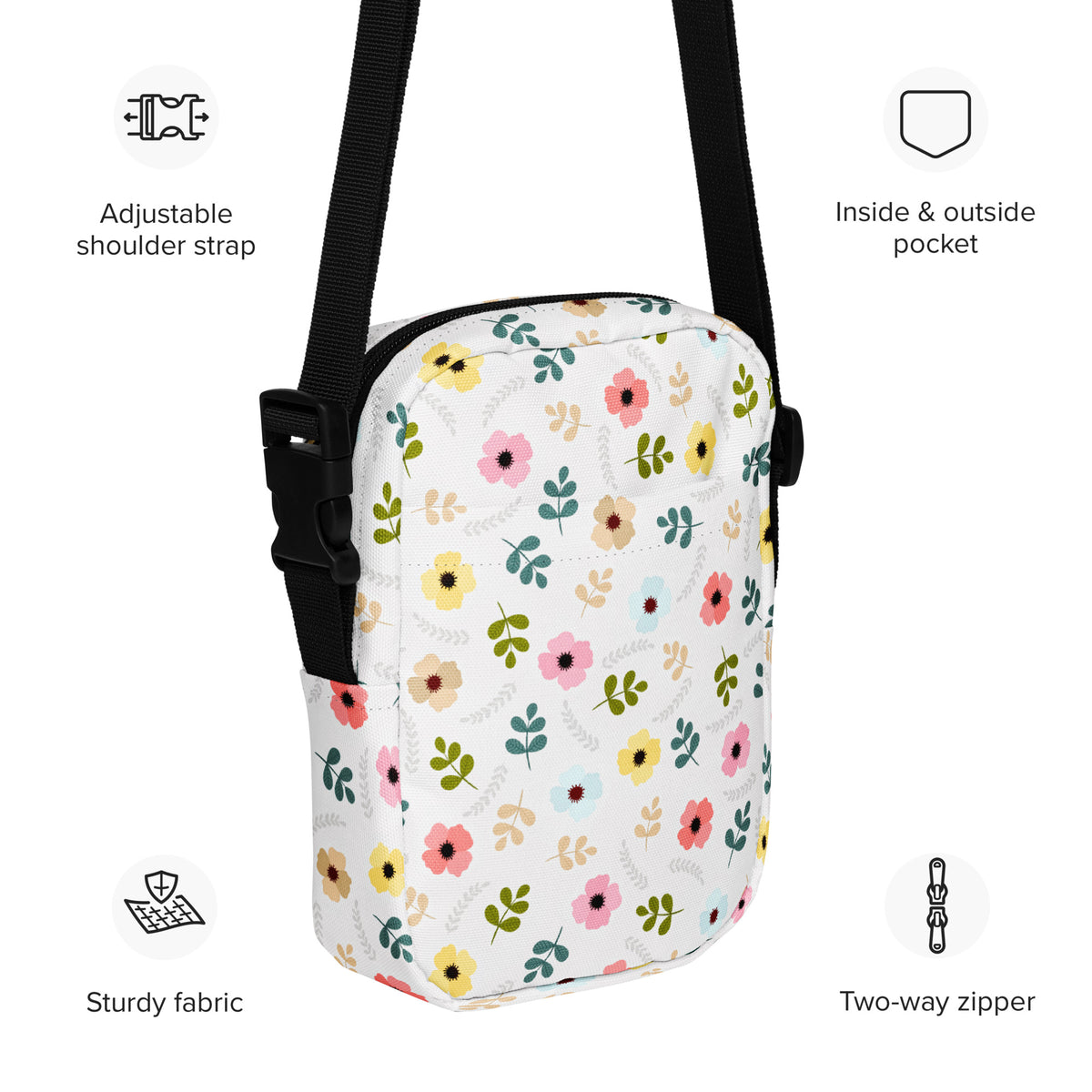 Colorful Wildflower Crossbody Bag – Water Resistant Mini Purse With Adjustable Strap & Pockets