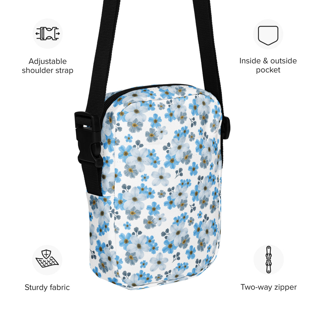 Girls Blue Floral Crossbody Bag – Water Resistant Mini Purse With Adjustable Strap & Pockets