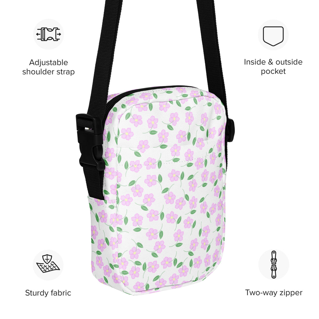 Pink Flowers Crossbody Bag – Water Resistant Mini Purse With Adjustable Strap & Pockets