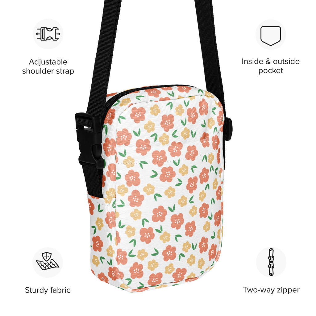 Girls Orange Floral Crossbody Bag – Water Resistant Mini Purse With Adjustable Strap & Pockets