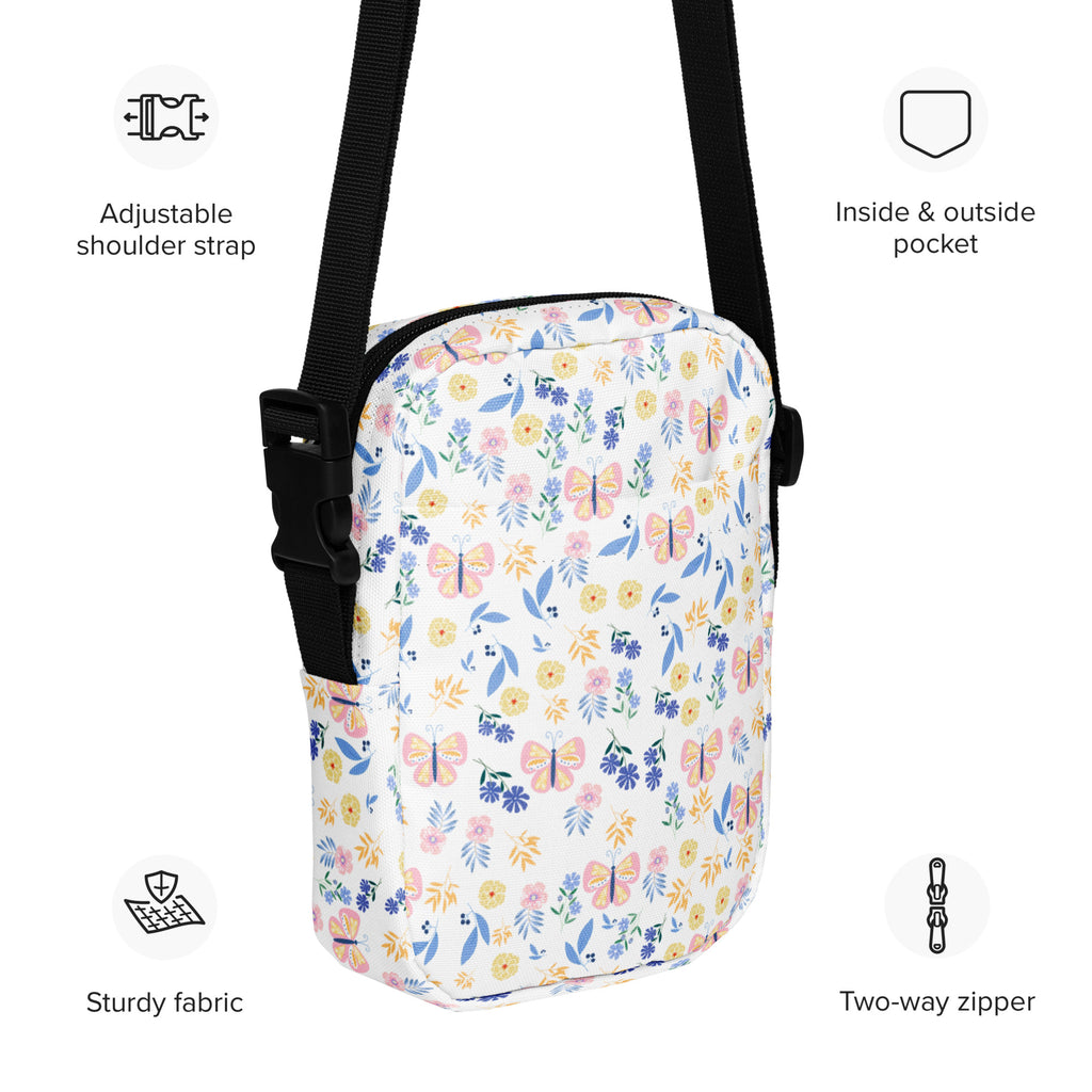 Butterfly Floral Crossbody Bag – Water Resistant Mini Purse With Adjustable Strap & Pockets