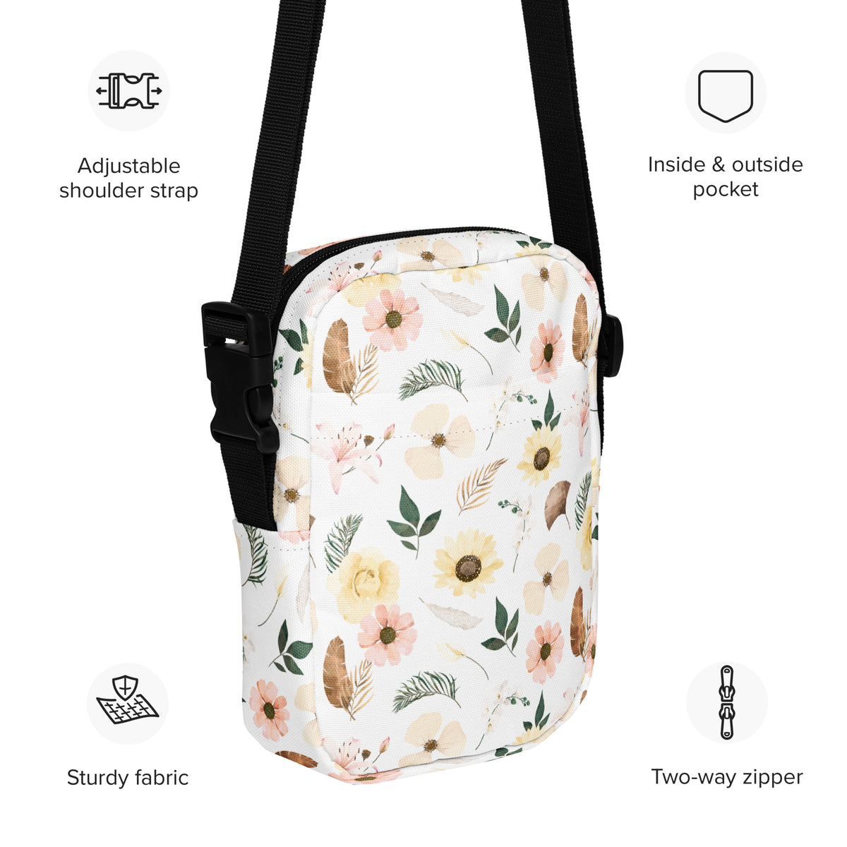 Boho Floral Crossbody Bag – Water Resistant Mini Purse With Adjustable Strap & Pockets