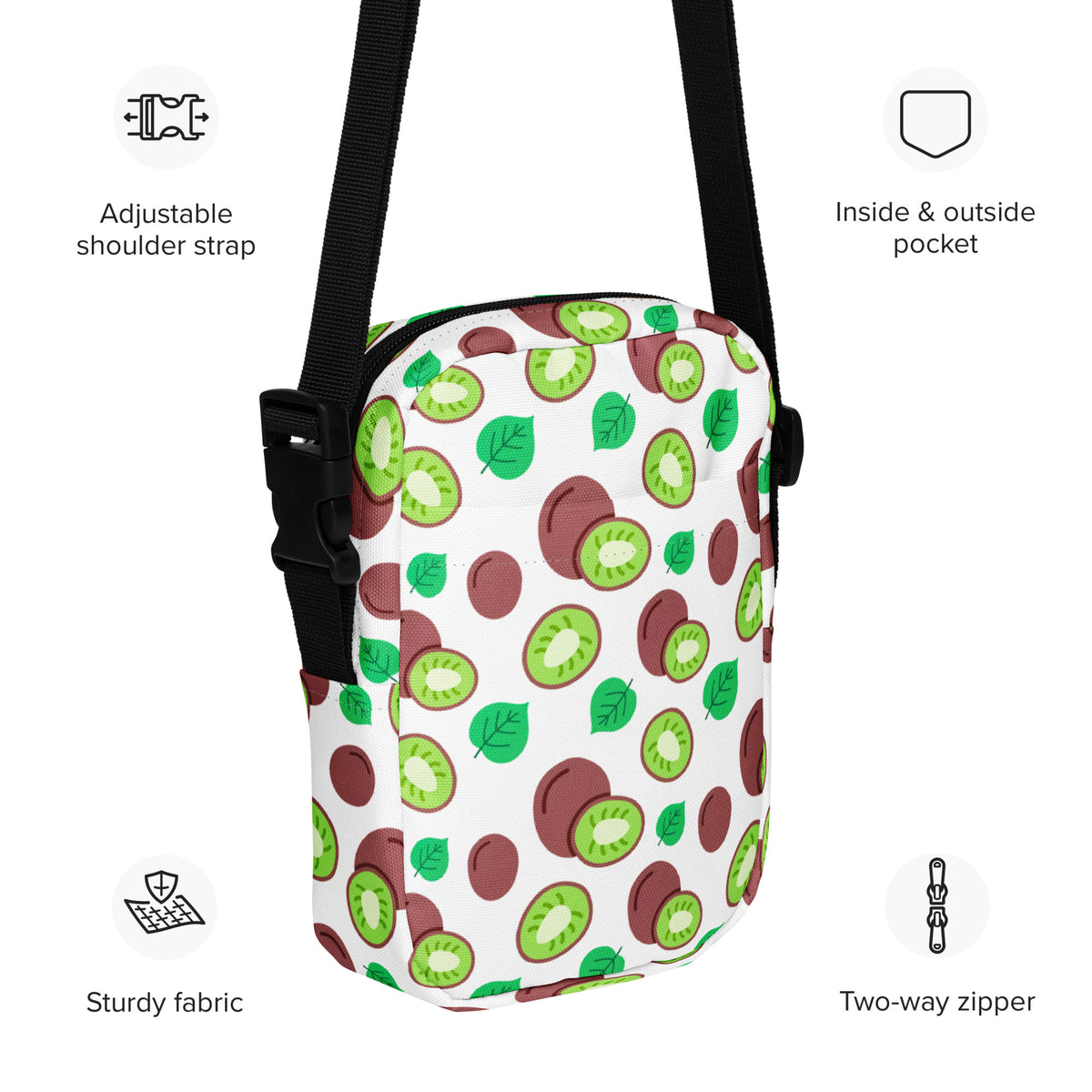 Kiwi Fruit Crossbody Bag – Water Resistant Mini Purse With Adjustable Strap & Pockets