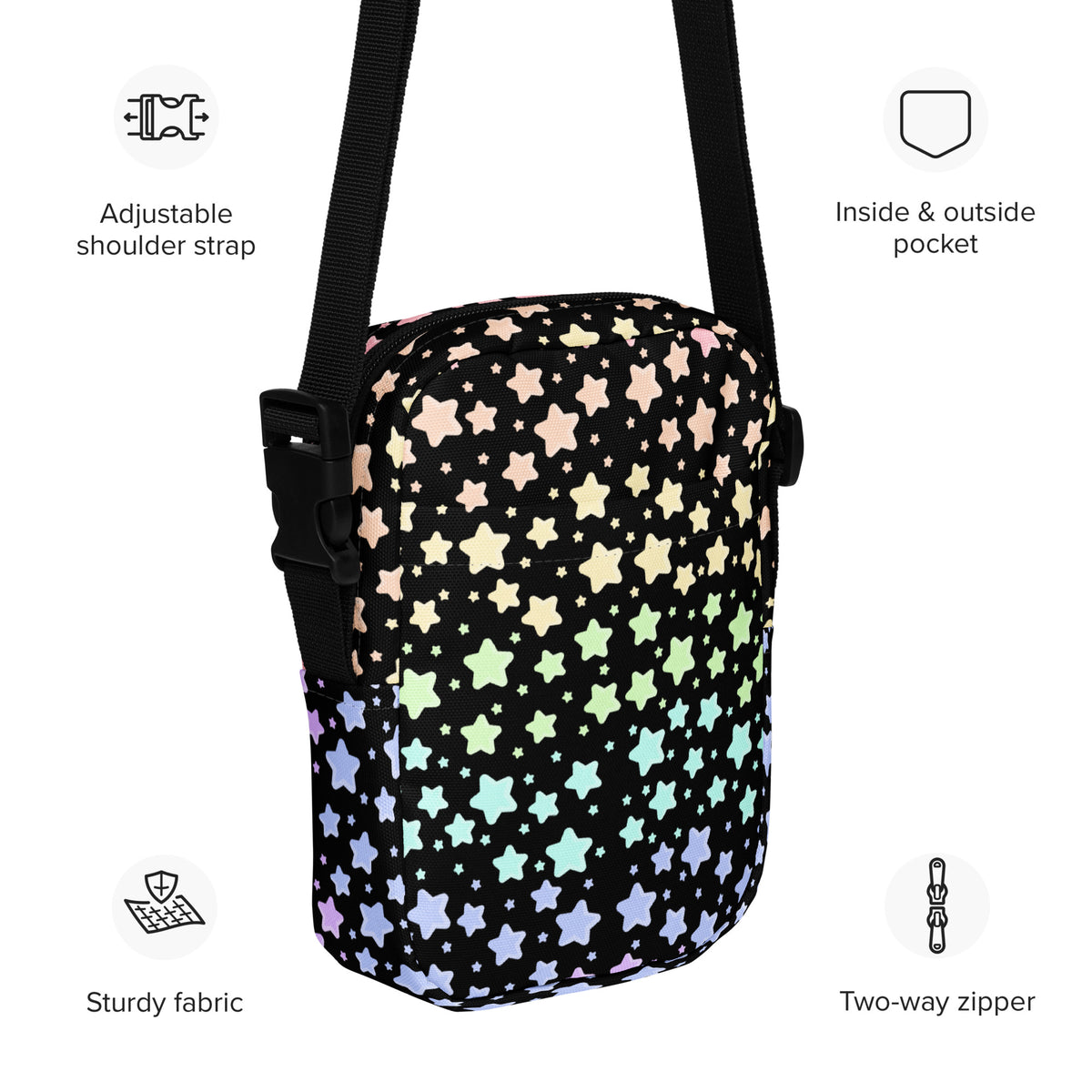 Girls Pastel Rainbow Star Crossbody Bag – Water Resistant Mini Purse With Adjustable Strap & Pockets