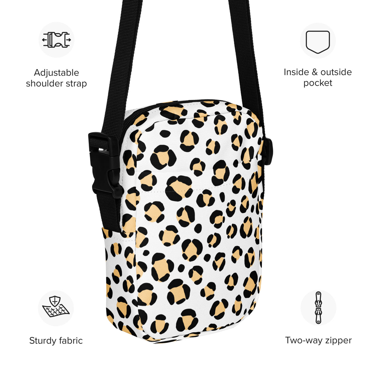 Yellow Spotted Leopard Crossbody Bag – Water Resistant Mini Purse With Adjustable Strap & Pockets