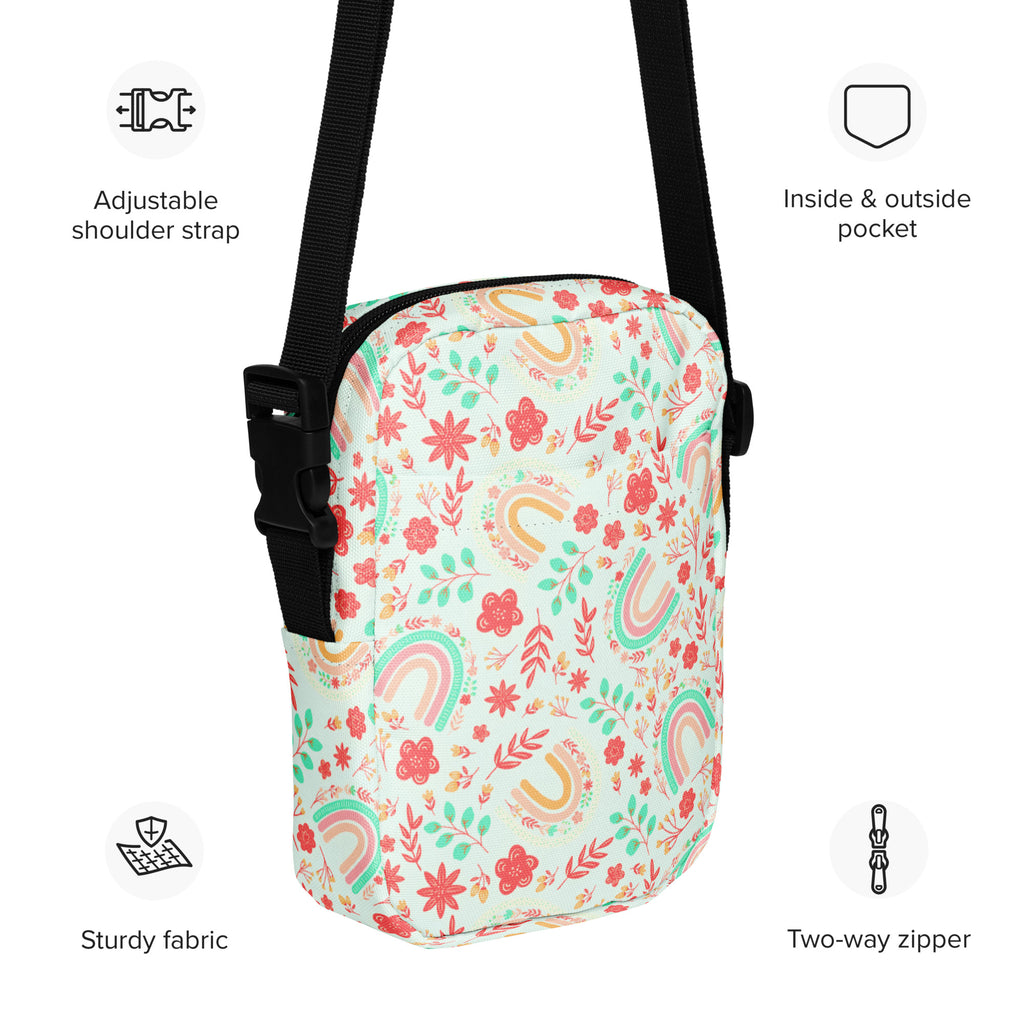 Rainbow Boho Floral Crossbody Bag – Water Resistant Mini Purse With Adjustable Strap & Pockets
