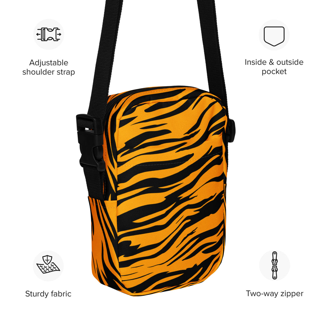 Tiger Stripe Crossbody Bag – Water Resistant Mini Purse With Adjustable Strap & Pockets