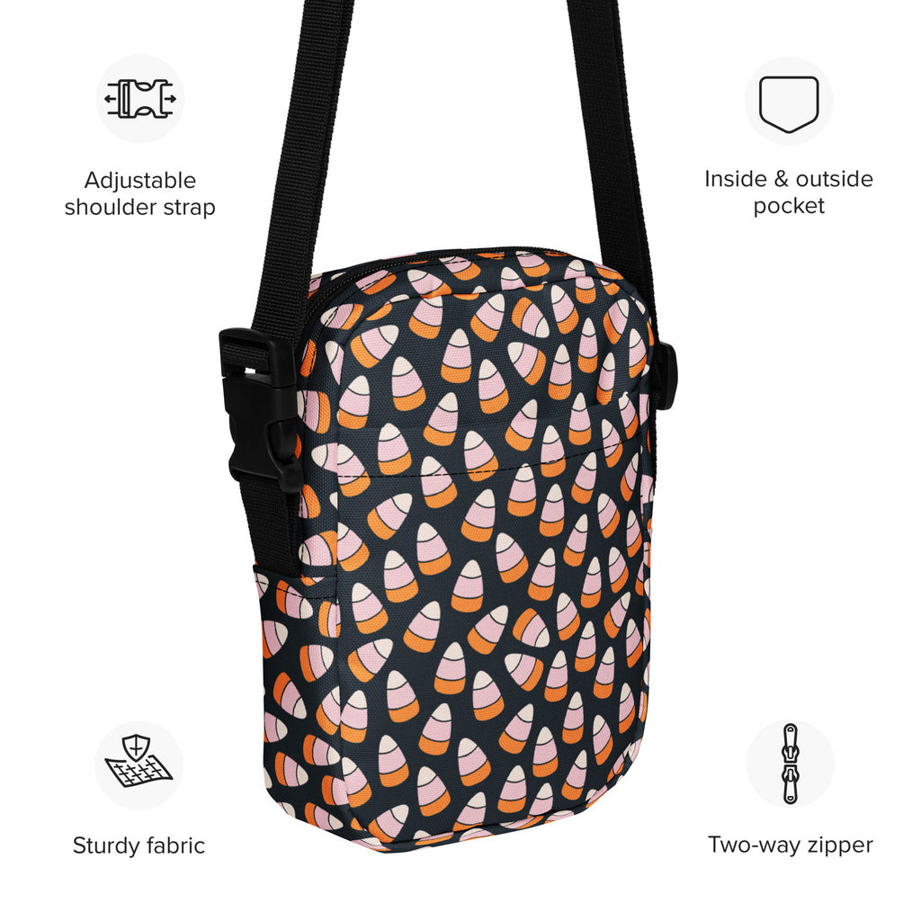 Girls Pink & Orange Candy Corn Halloween Crossbody Bag – Water Resistant Mini Purse With Adjustable Strap & Pockets