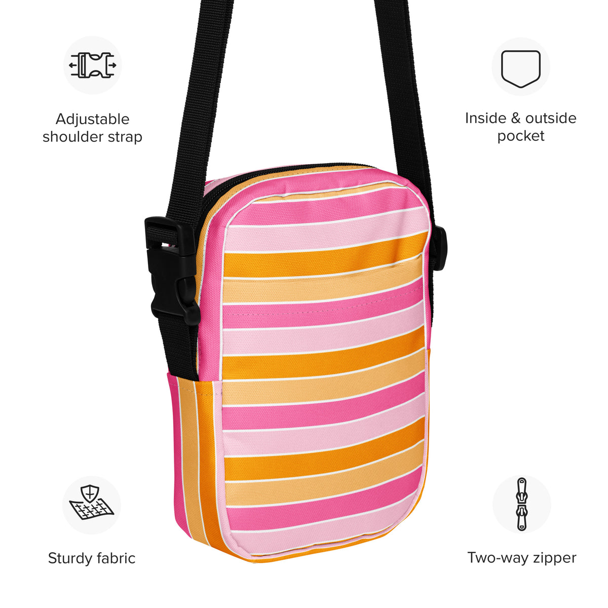 Girls Pink & Orange Striped Candy Corn Halloween Crossbody Bag – Water Resistant Mini Purse With Adjustable Strap & Pockets