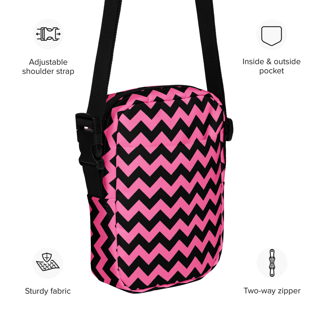 Pink Chevron Halloween Crossbody Bag – Water Resistant Mini Purse With Adjustable Strap & Pockets