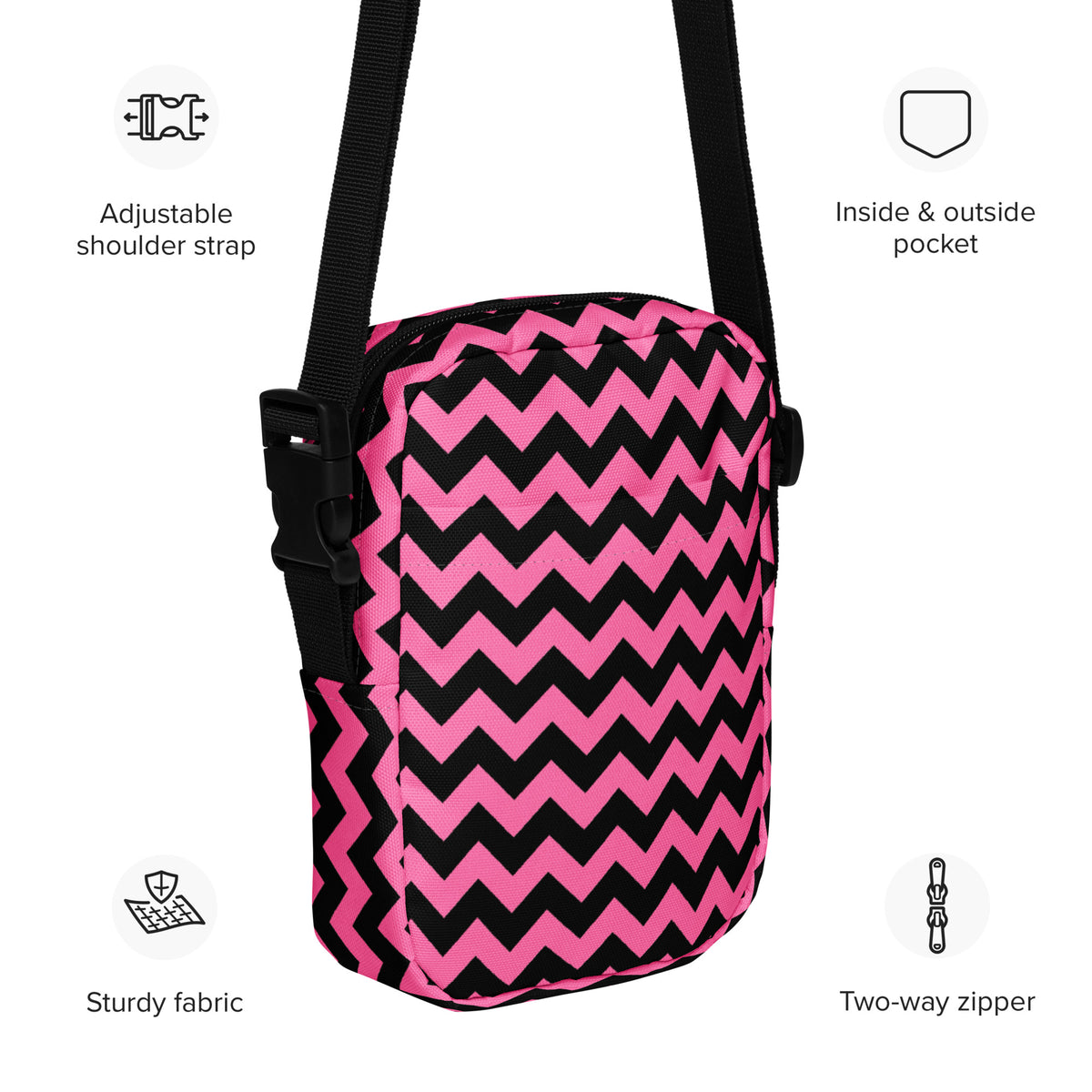 Pink Chevron Halloween Crossbody Bag – Water Resistant Mini Purse With Adjustable Strap & Pockets