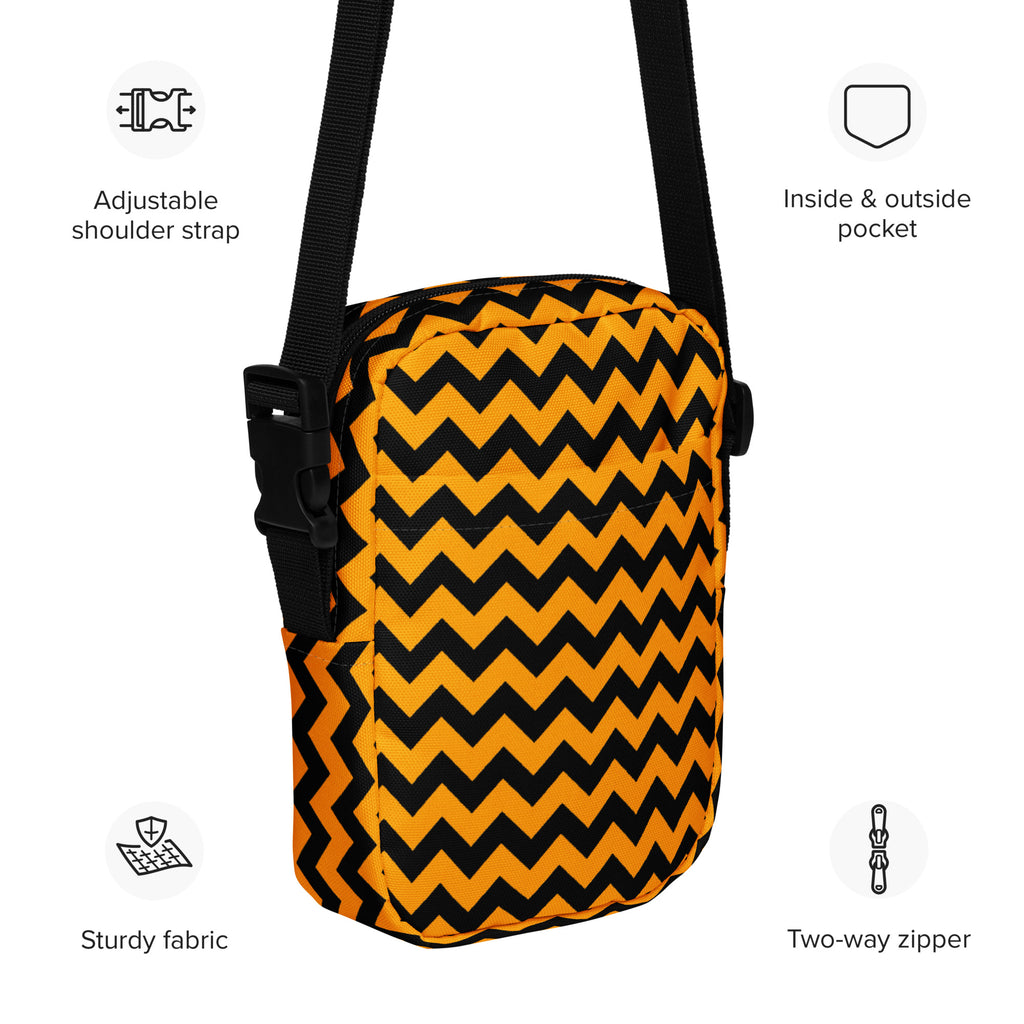 Orange Chevron Halloween Crossbody Bag – Water Resistant Mini Purse With Adjustable Strap & Pockets