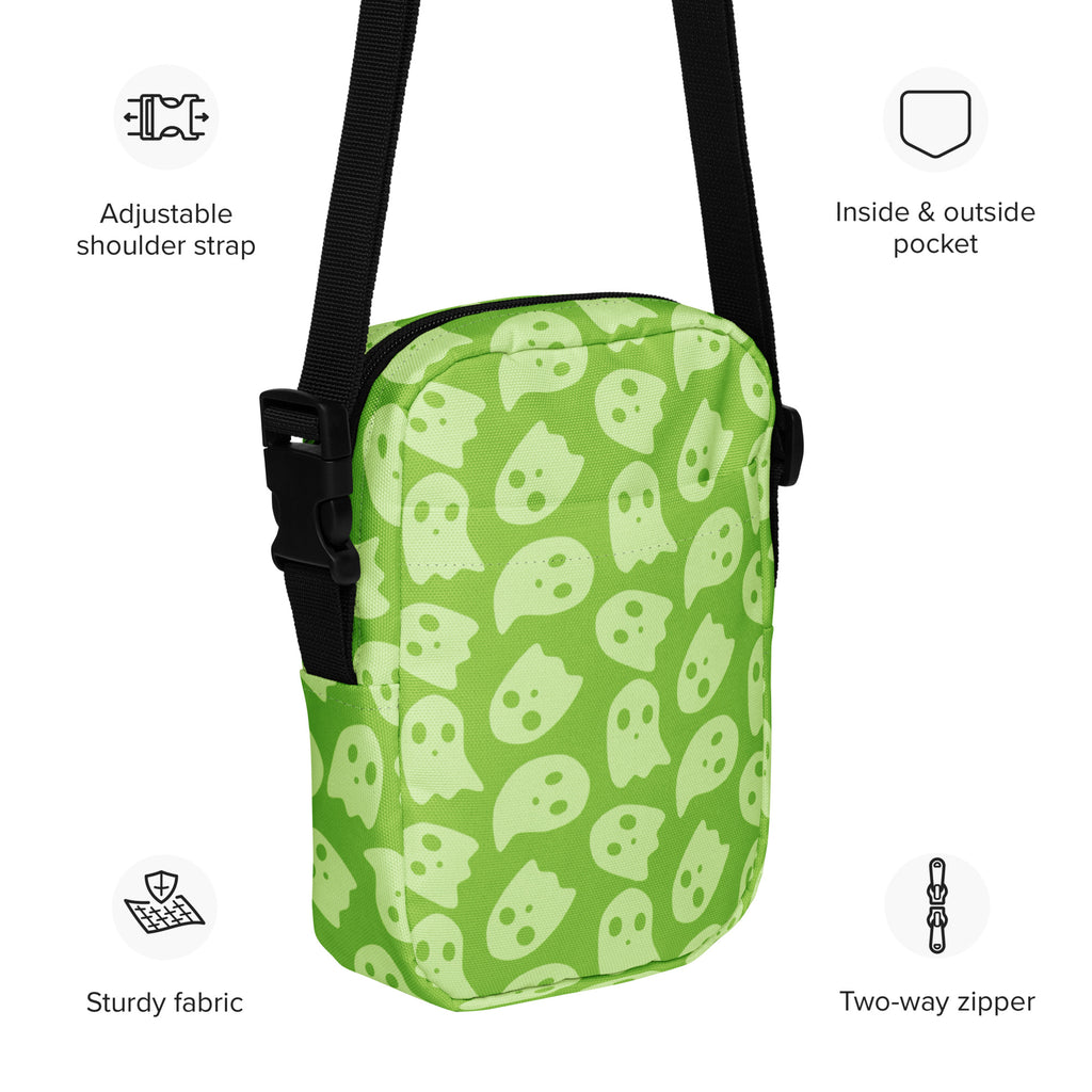 Green Ghosts Halloween Crossbody Bag – Water Resistant Mini Purse With Adjustable Strap & Pockets