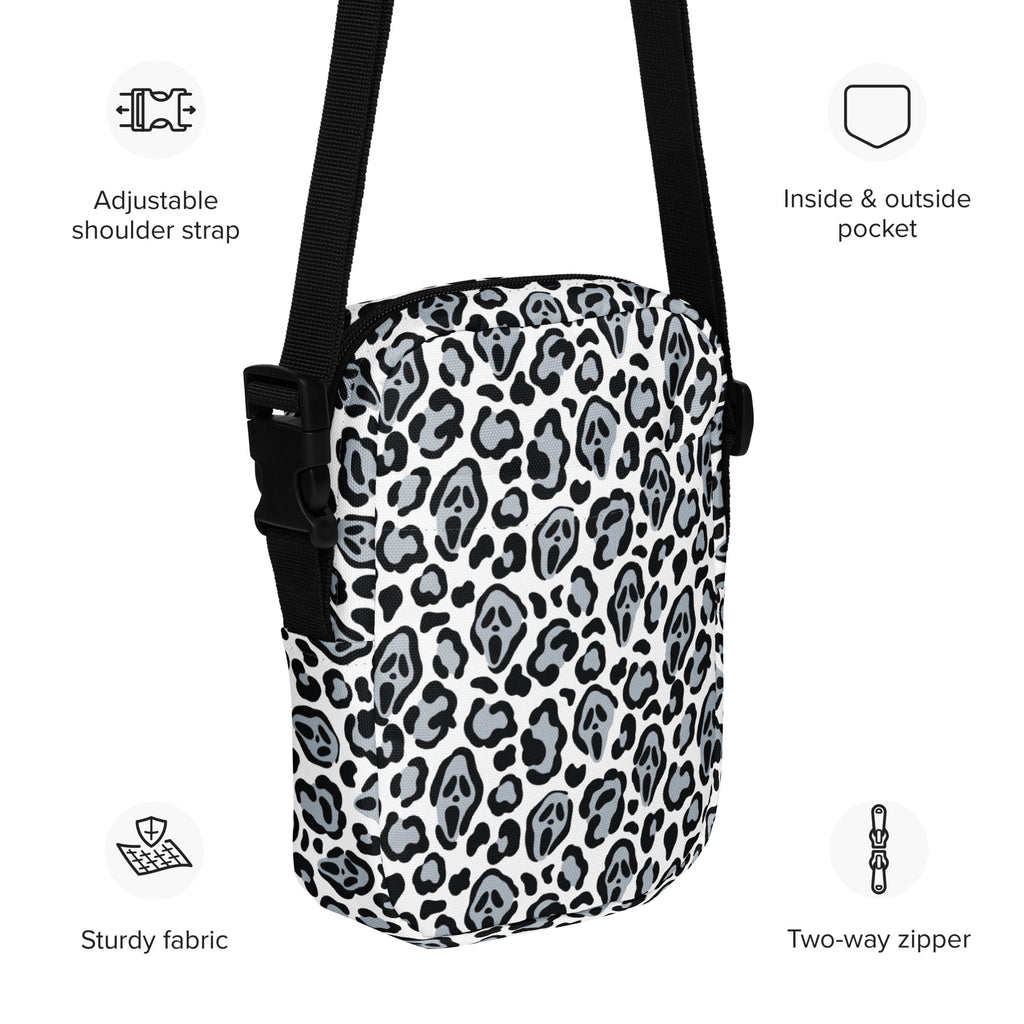 Ghost Face Leopard Halloween Crossbody Bag – Water Resistant Mini Purse With Adjustable Strap & Pockets
