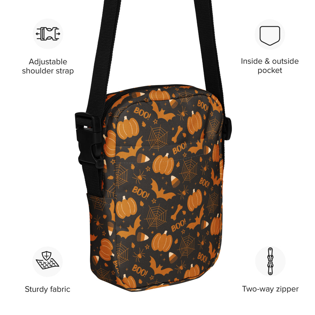 Dark Orange Halloween Crossbody Bag – Water Resistant Mini Purse With Adjustable Strap & Pockets