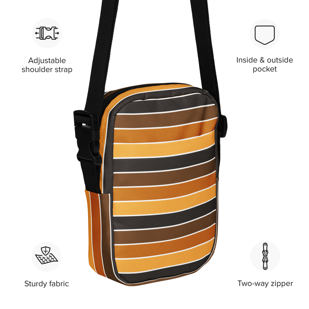Orange & Brown Striped Crossbody Bag – Water Resistant Mini Purse With Adjustable Strap & Pockets