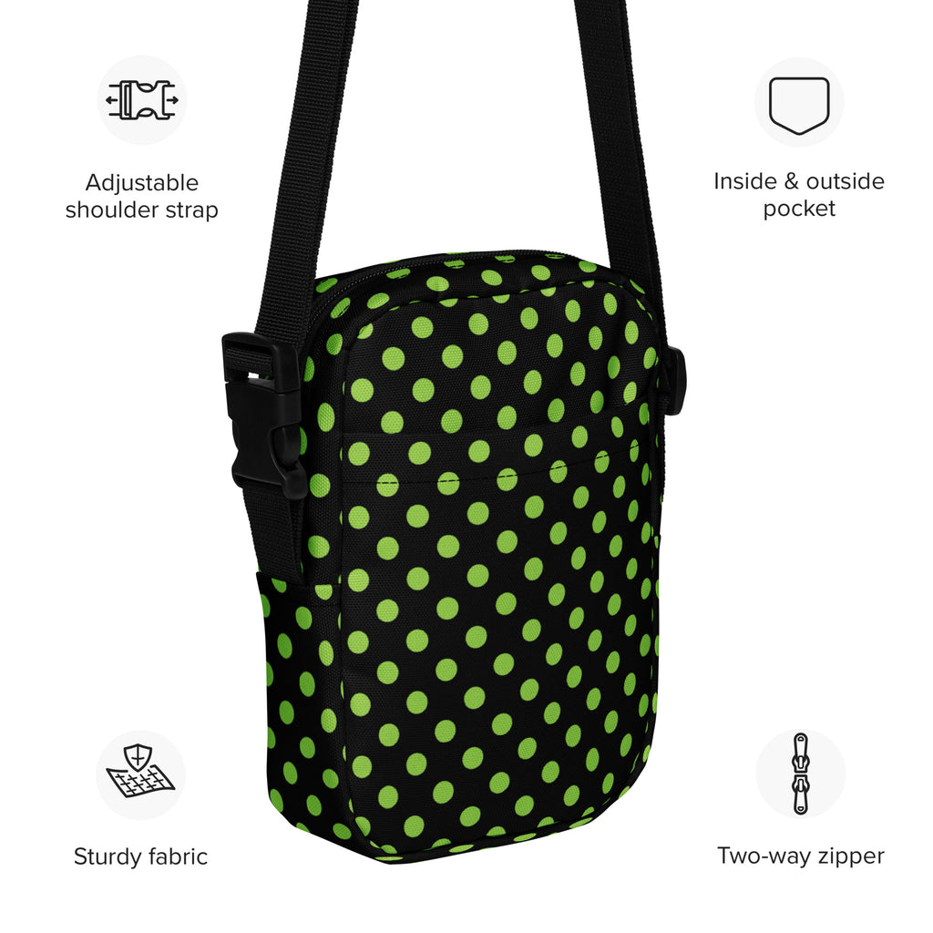 Green Polka Dot Halloween Crossbody Bag – Water Resistant Mini Purse With Adjustable Strap & Pockets