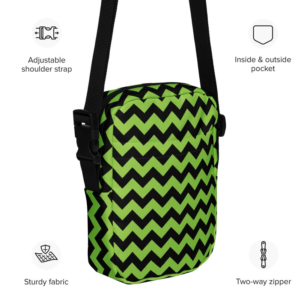 Green Chevron Halloween Crossbody Bag – Water Resistant Mini Purse With Adjustable Strap & Pockets