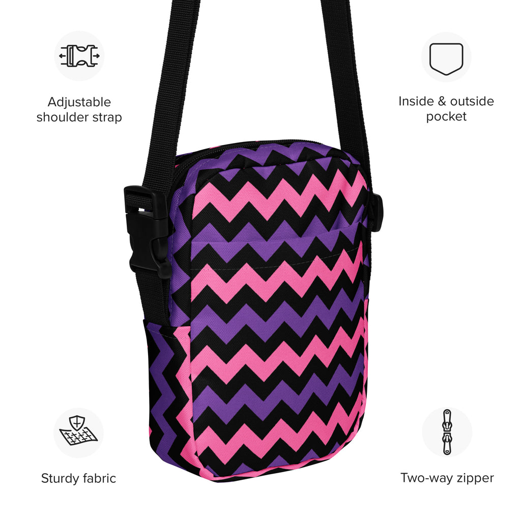 Pink & Purple Chevron Halloween Crossbody Bag – Water Resistant Mini Purse With Adjustable Strap & Pockets