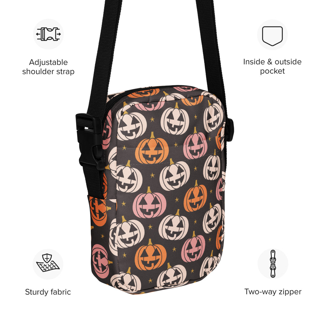 Girls Pink & Orange Jack O Lantern Crossbody Bag – Water Resistant Mini Purse With Adjustable Strap & Pockets