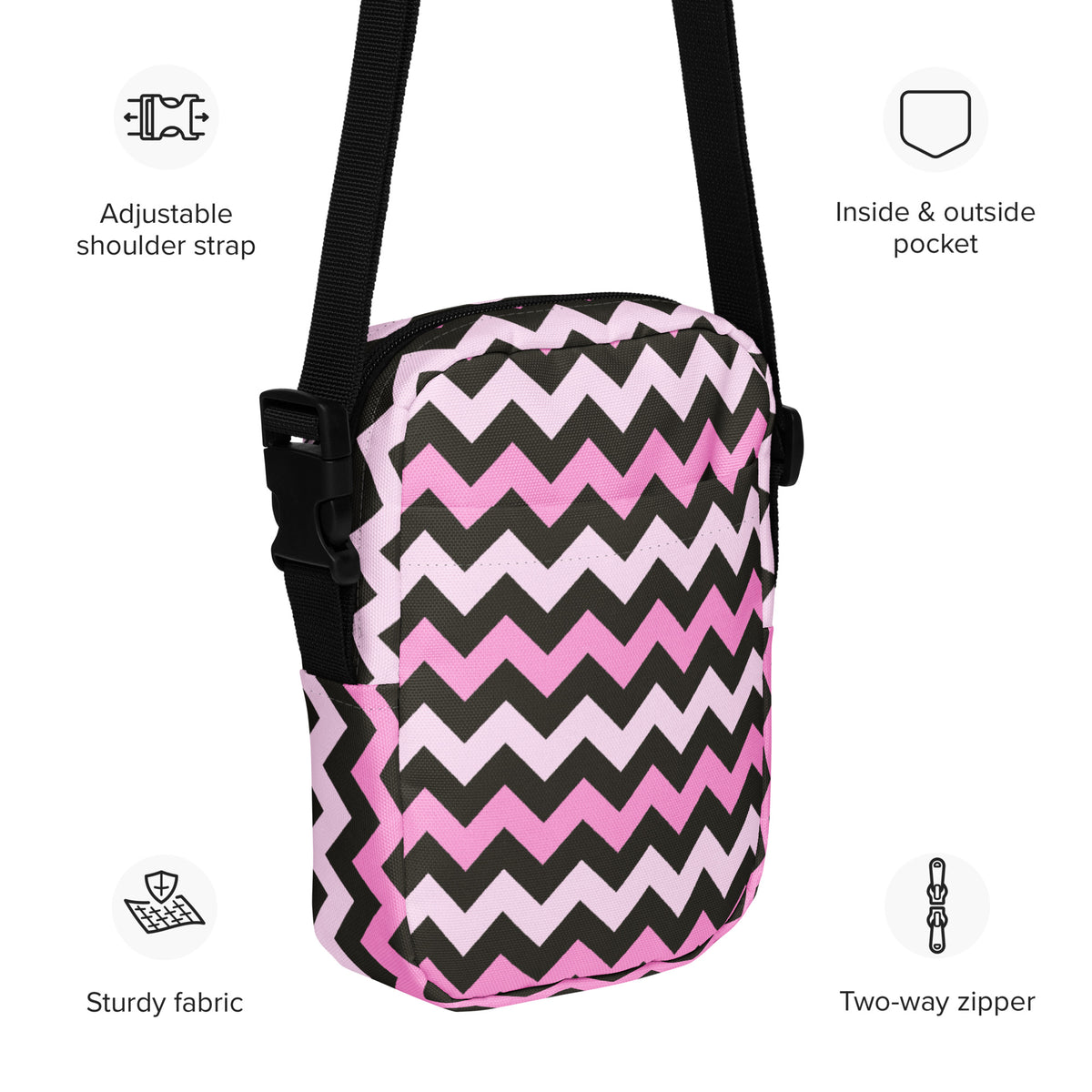 Girls Pink Chevron Crossbody Bag – Water Resistant Mini Purse With Adjustable Strap & Pockets