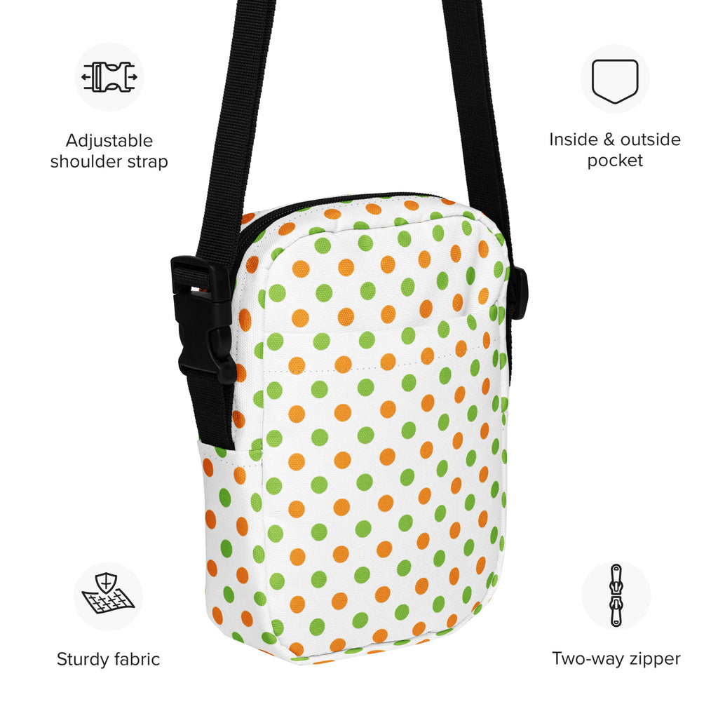 Orange & Green Polka Dot Halloween Crossbody Bag – Water Resistant Mini Purse With Adjustable Strap & Pockets