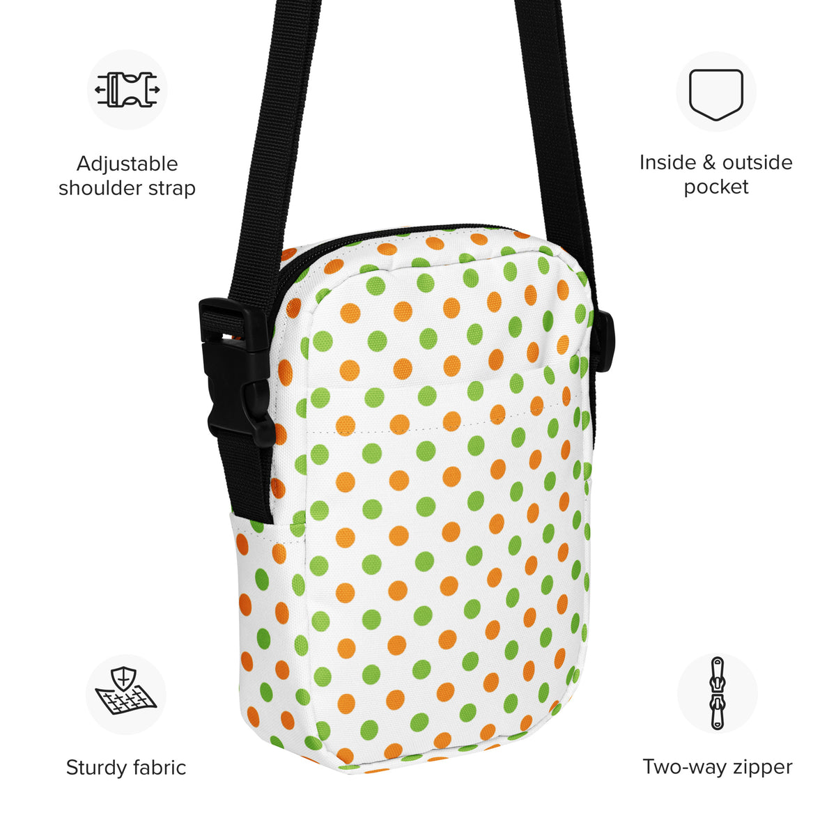 Orange & Green Polka Dot Halloween Crossbody Bag – Water Resistant Mini Purse With Adjustable Strap & Pockets