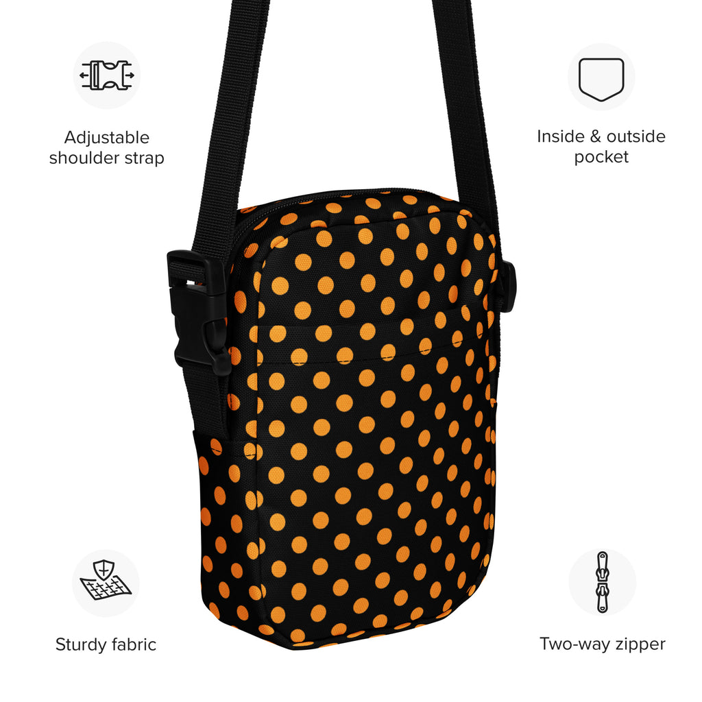 Girls Orange Polka Dot Halloween Crossbody Bag – Water Resistant Mini Purse With Adjustable Strap & Pockets