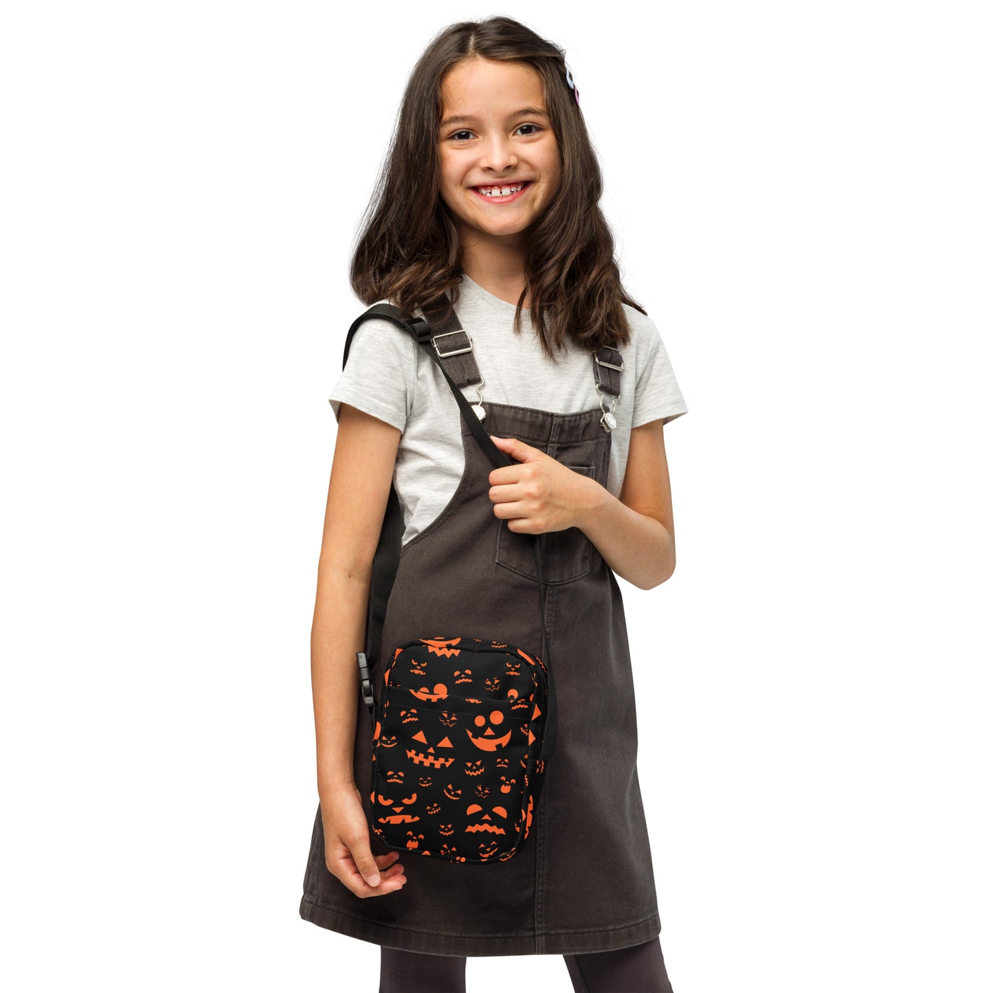 Girls Orange Jack-O'-Lantern Faces Halloween Crossbody Purse
