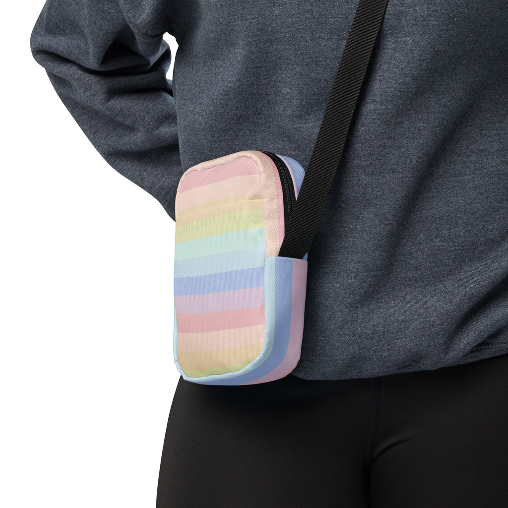 Pastel Rainbow Stripes Crossbody Bag – Water Resistant Mini Purse With Adjustable Strap & Pockets
