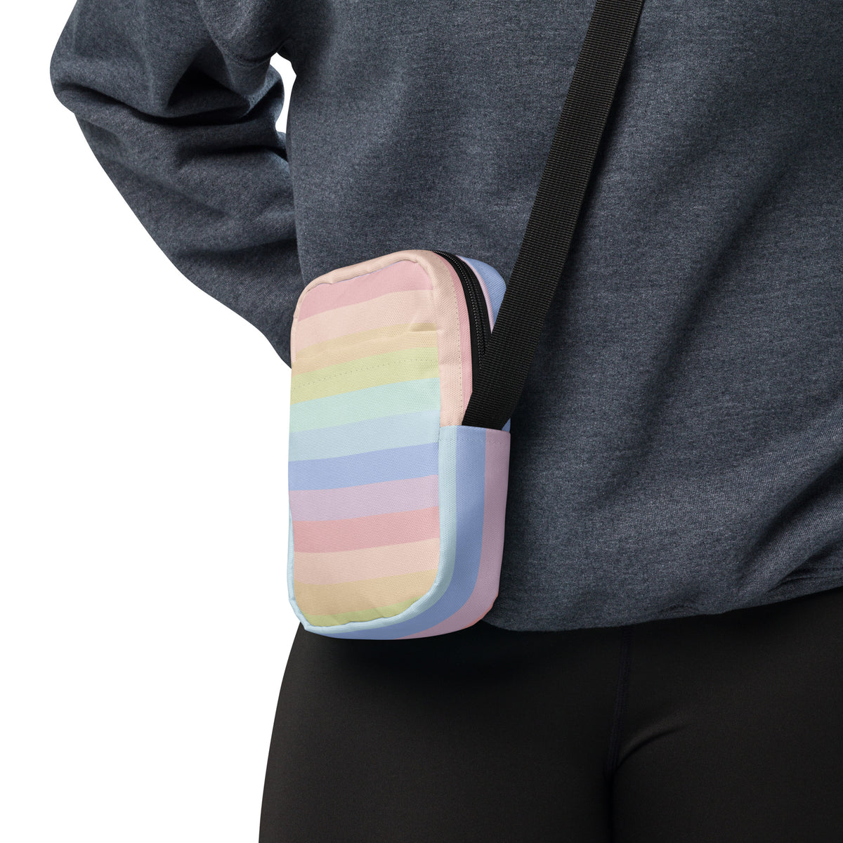 Pastel Rainbow Stripes Crossbody Bag – Water Resistant Mini Purse With Adjustable Strap & Pockets