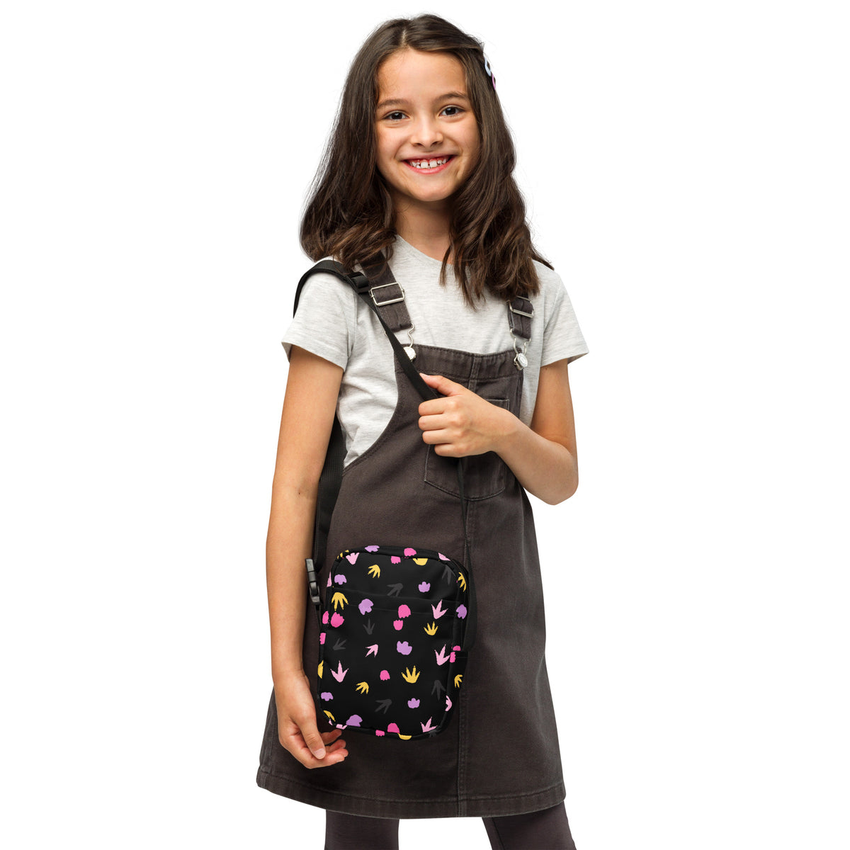 Girls Colorful Dinosaur Footprints Crossbody Bag – Water Resistant Mini Purse With Adjustable Strap & Pockets