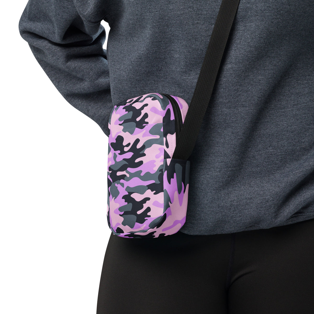 Purple Camouflage Crossbody Bag – Water Resistant Mini Purse With Adjustable Strap & Pockets