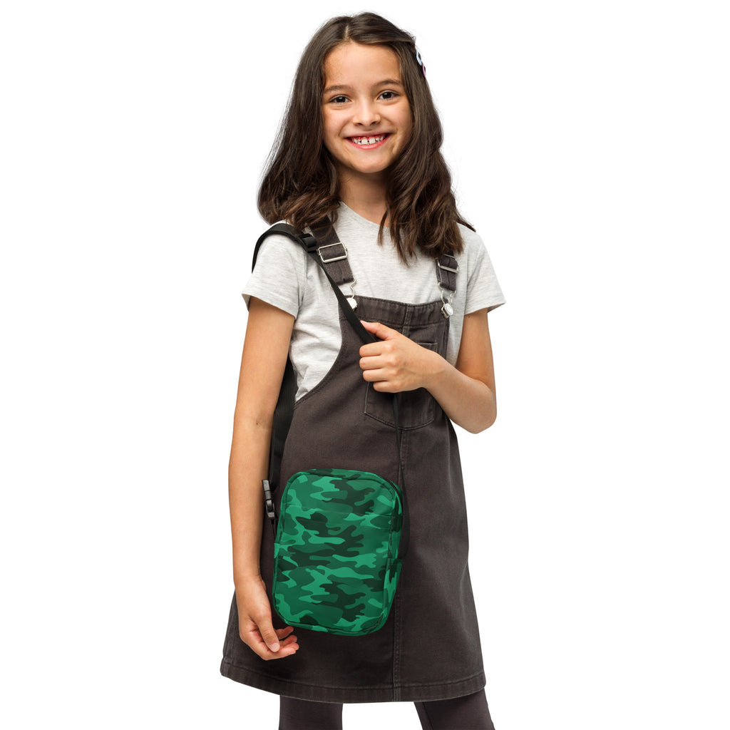 Girls Green Camouflage Crossbody Bag – Water Resistant Mini Purse With Adjustable Strap & Pockets