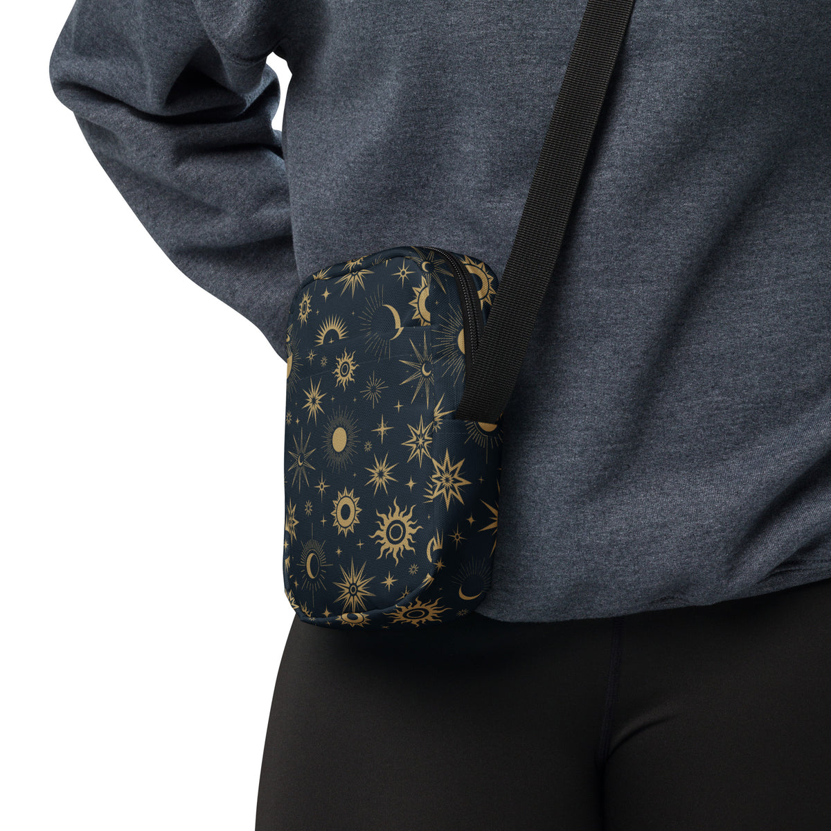 Celestial Sun & Moon Crossbody Bag – Water Resistant Mini Purse With Adjustable Strap & Pockets