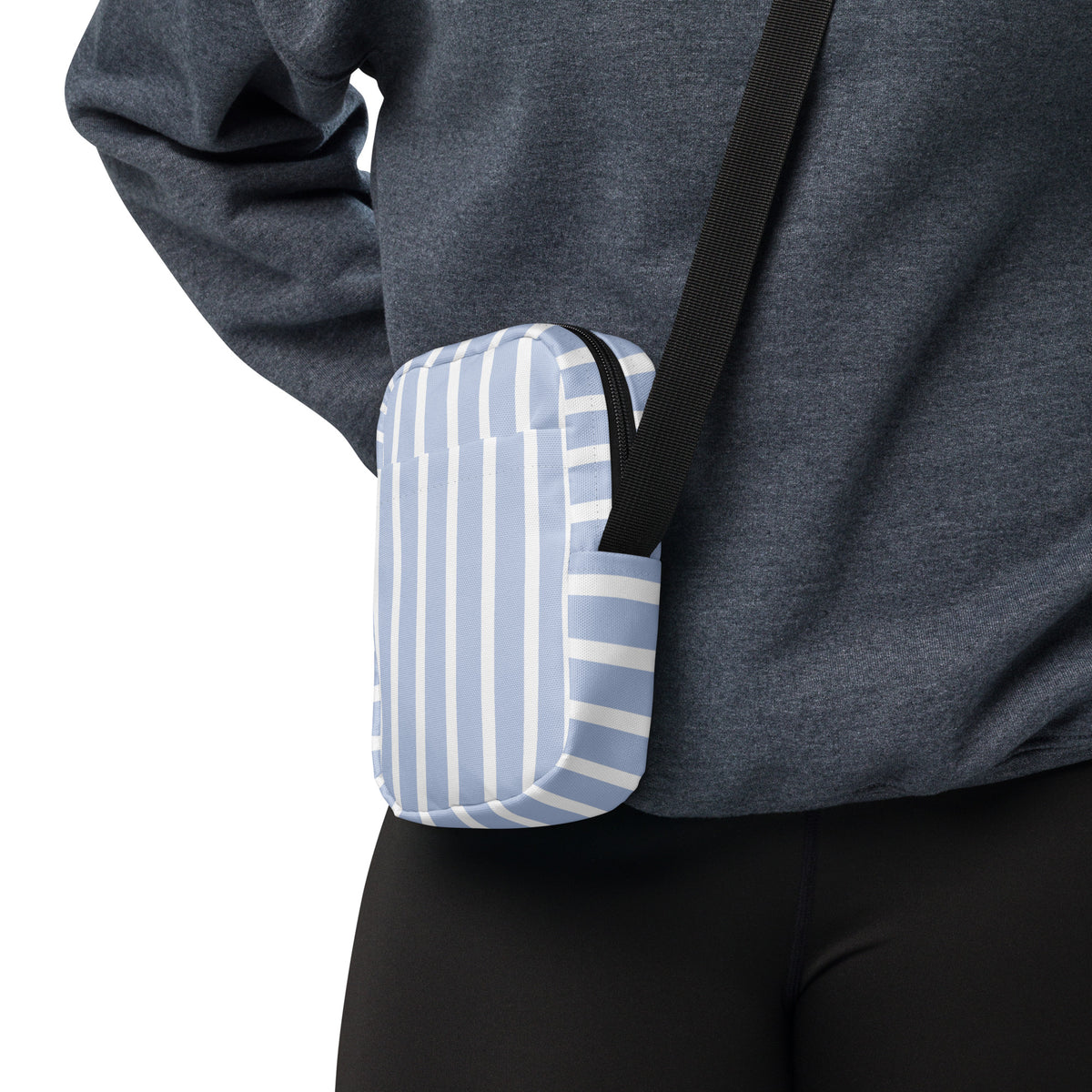 Light Blue Striped Crossbody Bag – Water Resistant Mini Purse With Adjustable Strap & Pockets