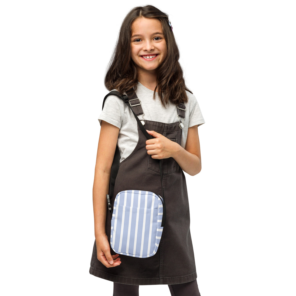 Girls Light Blue Striped Crossbody Bag – Water Resistant Mini Purse With Adjustable Strap & Pockets