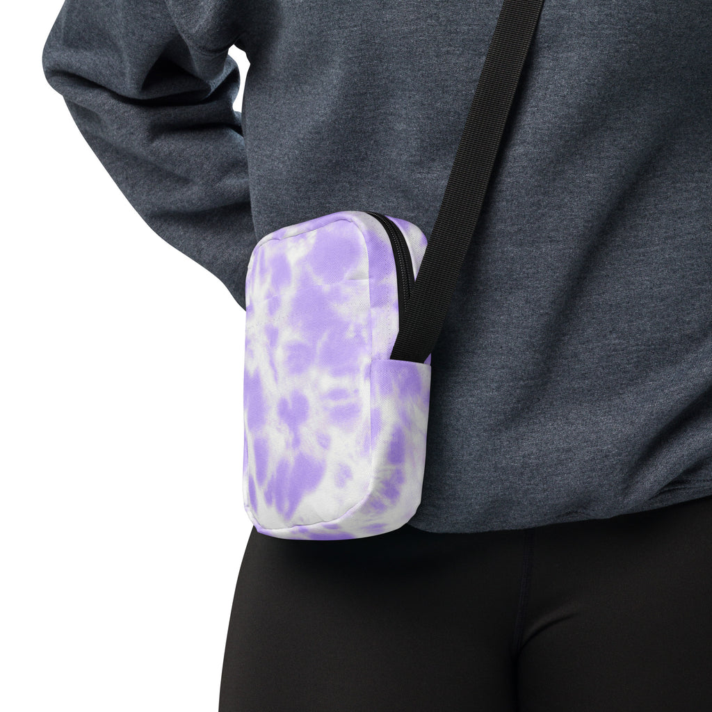 Purple Tie Dye Crossbody Bag – Water Resistant Mini Purse With Adjustable Strap & Pockets
