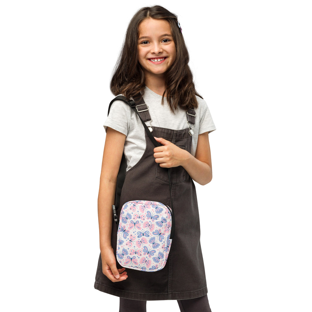 Girls Pink & Purple Butterfly Crossbody Bag – Water Resistant Mini Purse With Adjustable Strap & Pockets