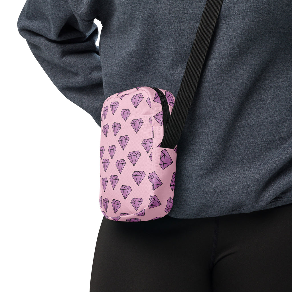 Purple Diamonds Crossbody Bag – Water Resistant Mini Purse With Adjustable Strap & Pockets