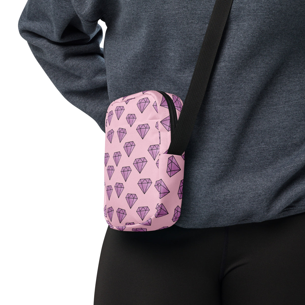 Purple Diamonds Crossbody Bag – Water Resistant Mini Purse With Adjustable Strap & Pockets