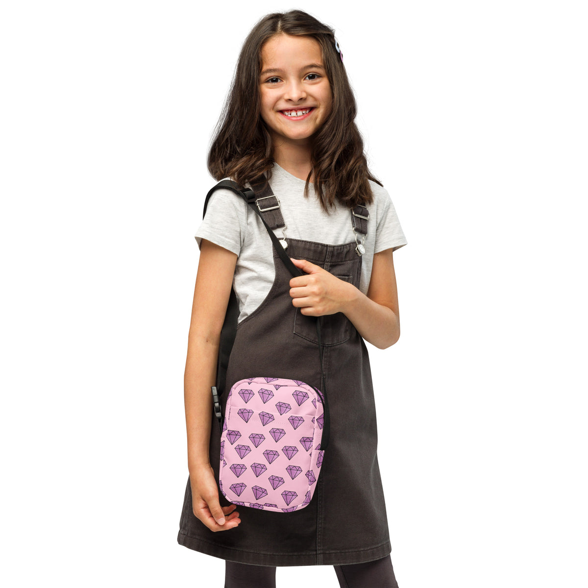 Girls Purple Diamonds Crossbody Bag – Water Resistant Mini Purse With Adjustable Strap & Pockets