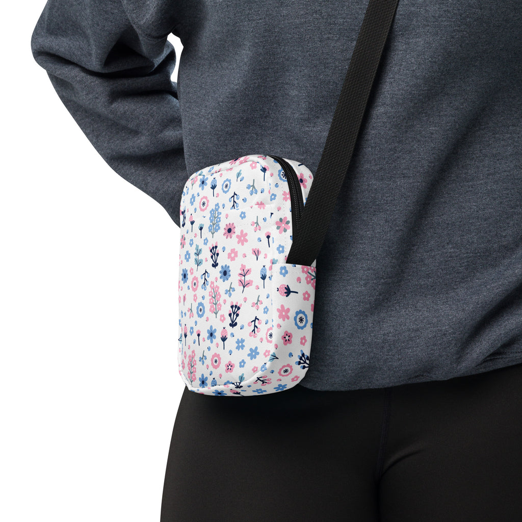 Pink & Blue Floral Crossbody Bag – Water Resistant Mini Purse With Adjustable Strap & Pockets