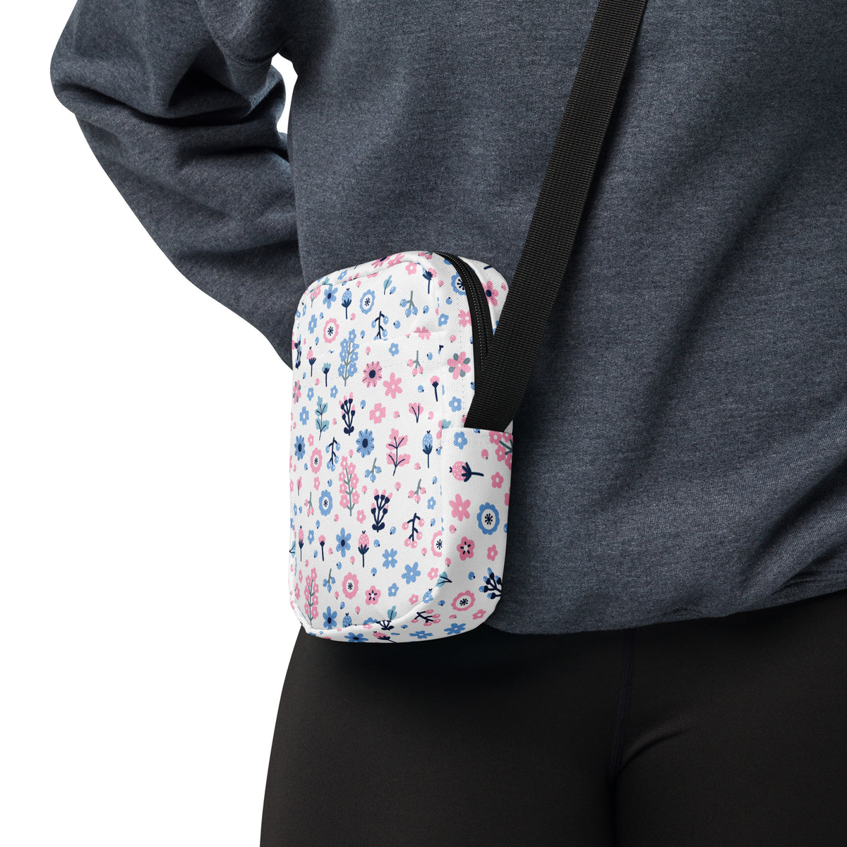Pink & Blue Floral Crossbody Bag – Water Resistant Mini Purse With Adjustable Strap & Pockets