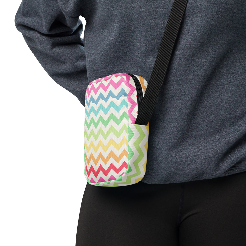 Rainbow Chevron Crossbody Bag – Water Resistant Mini Purse With Adjustable Strap & Pockets