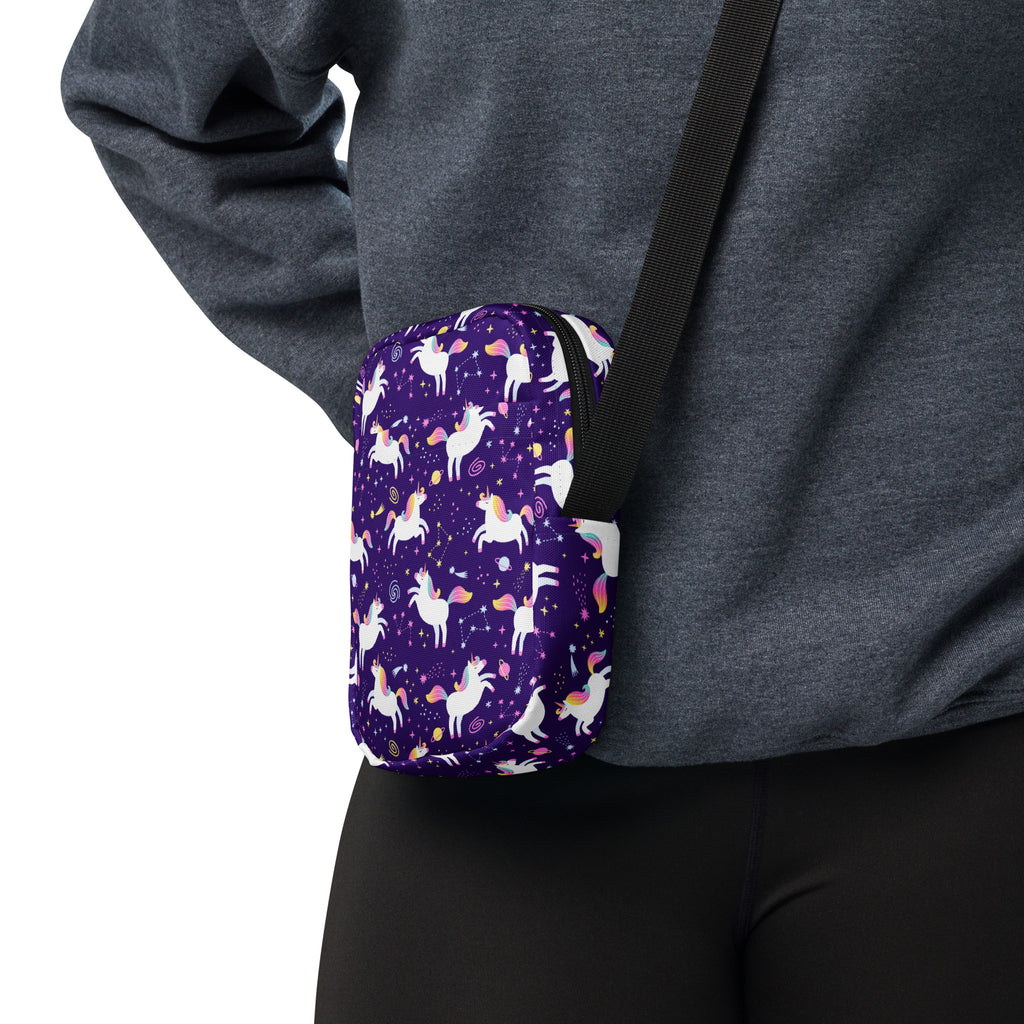 Purple Unicorn Crossbody Bag – Water Resistant Mini Purse With Adjustable Strap & Pockets