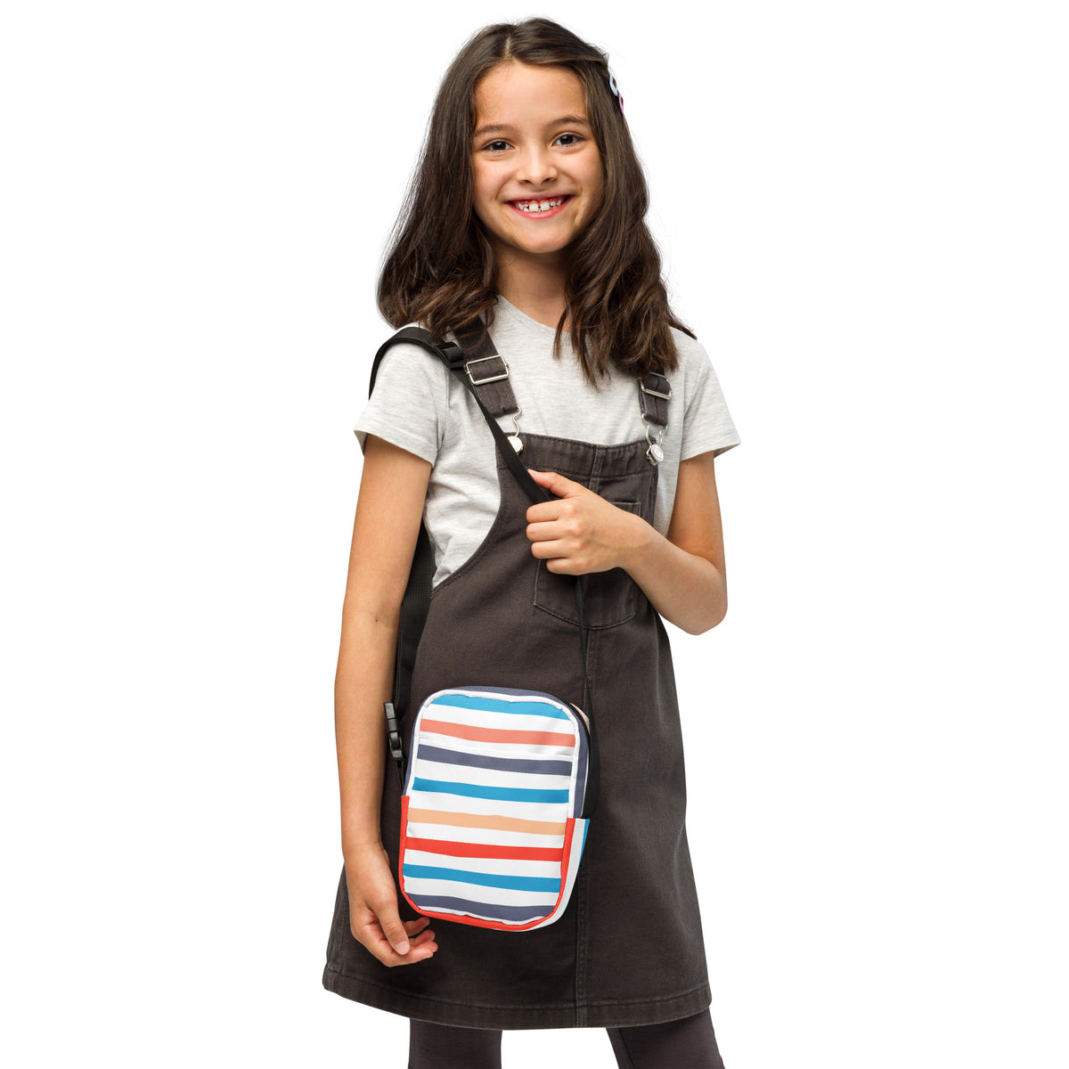 Girls Colorful Striped Crossbody Bag – Water Resistant Mini Purse With Adjustable Strap & Pockets